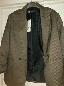 Zara double breasted oversize Blazer brown/blue XL - Picture 1 of 2