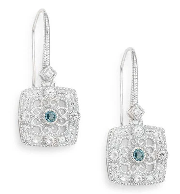 NEW $400 Judith Ripka Earrings Filigree White Sapphire Silver London Blue Spinel - Image 1 of 4