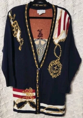 Vintage Mcnaughton Womens Nautical Cardigan Size Large Navy Preppy Acedemia - Image 1 of 4