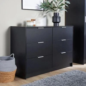 Chest 6 Drawers Black Bedroom Furniture Clothing Bedside Storage Organiser Wide - Picture 1 of 7