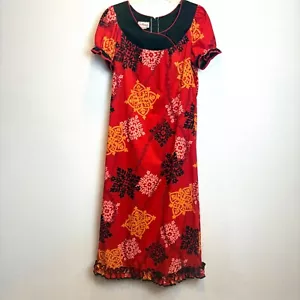 VTG 60s Carol Bennett Hawaii Red Floral Maxi MuuMuu Dress Ruffled Puff Size Lg - Picture 1 of 9