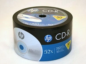Paquete de 50 medios de disco CD-R CDR con logotipo en blanco marca HP 52X 80 min 700 MB - Imagen 1 de 1