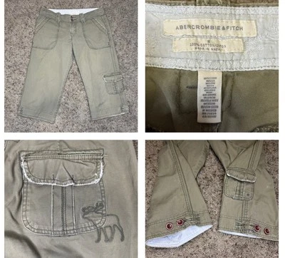Pantalones capri cargo ABERCROMBIE FITCH descoloridos verde militar tiro bajo Y2k años 90 calle talla 2 Foto 1 de 4