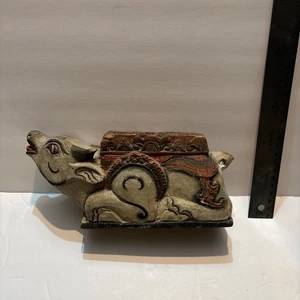 Antique Balinese Holy Cow Carved Wood Temple Offering Box - Poor Condition India - Picture 1 of 10