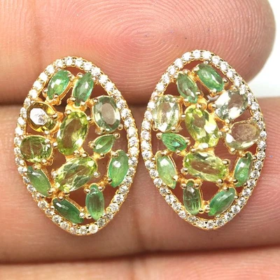 925 Sterling Silver Green Peridot, Sapphire, Emerald & Cubic Zirconia Earrings - Image 1 of 4