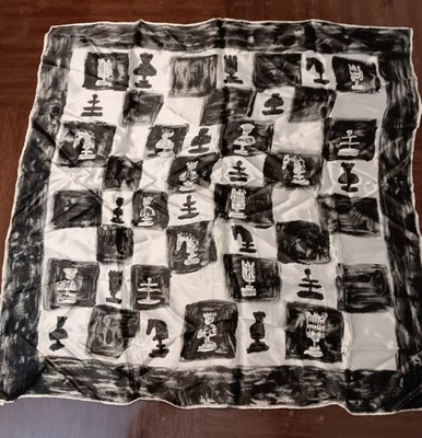 VINTAGE CHESS GAME SCARF 31X31 JAPAN 100% RAYON  - Image 1 of 4