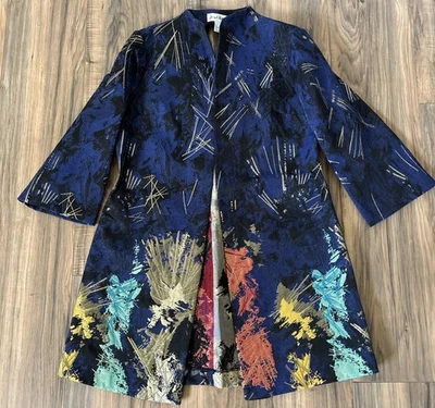 Chaqueta Blazer De Colección Joseph Ribkoff Azul Dorado Estampado Wms 10 Artístico Boho Fiesta Foto 1 de 4