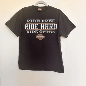 Harley Davidson Hanes Beefy T-Shirt S M Ride Free Hard Often Ottawa Black - Picture 1 of 8