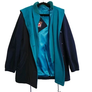 Abrigo Chaqueta Abrigo Vintage Auténtico MacKintosh Lana Azul Teal Botón Palanca - Imagen 1 de 10