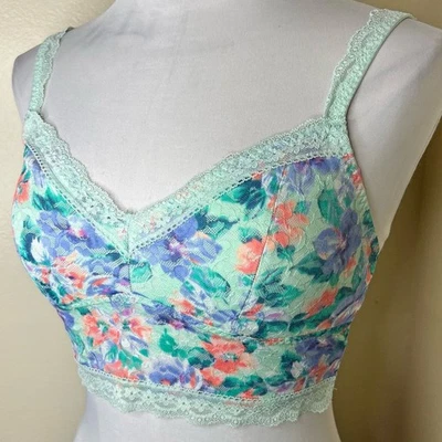 Hollister Gilly Hicks Sydney Bralette Medium Blue Floral Lace V-Neck Cottagecore - Image 1 of 4
