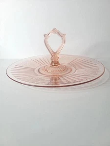 Pink Depression Mayfair Open Rose Handled Sandwich Platter 11.5" Anchor Hocking - Picture 1 of 6