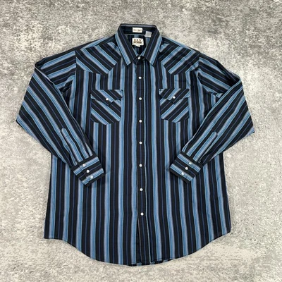 Ely Cattleman Shirt Mens XL Tall XLT Black Blue Western Pearl Snap Cowboy Stripe - Image 1 of 4