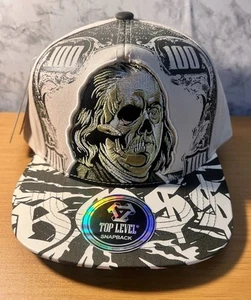 Top Level $100 - ‘BOSS’ Money Skull Ben Franklin Green Gold Snapback NWT - Picture 1 of 10