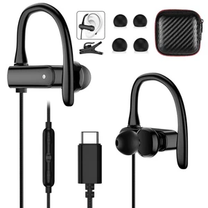 USB C Wired Headphones with Anti Drop Over Ear Earhook Microphone Gym Sport R... - Picture 1 of 7