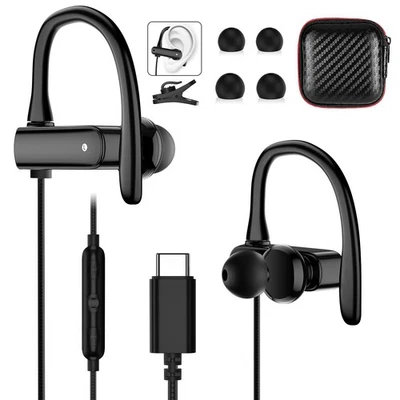 USB C Wired Headphones with Anti Drop Over Ear Earhook Microphone Gym Sport R... - Image 1 of 4