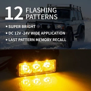 (2PCS) 3-LED Strobe Light Amber Waterproof Beacon Flash 12 Different Flashing - Picture 1 of 7