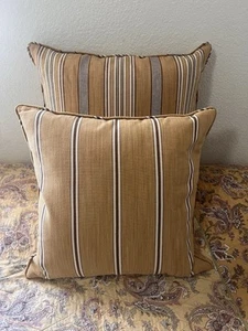 POTTERY BARN PAIR OF SAFRON STRIPED PILLOW COVERS ACCENT PILLOWS 20” AND 18” - Picture 1 of 16