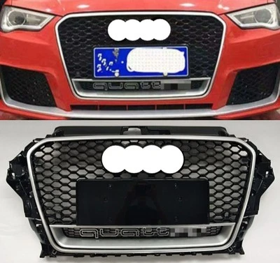 For Audi A3 S3 RS3 Style  2013-16 Full Silver Honeycomb Mesh Front Grill Quattro - Image 1 of 4