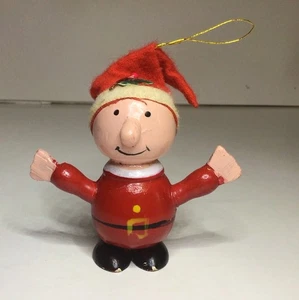 Wooden Ziggy Wearing Santa Outfit Felt Hat Ornament 3 1/4 Inch Vtg - Picture 1 of 18