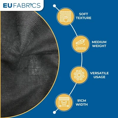 EU FABRICS SCHNITTSTELLENSTOFF SCHWARZ BUCKRAM Aufbügeln SICHERUNG weich 36 Zoll/91 CM breit