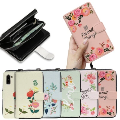 Flower Typo Saffiano Zipper Wallet Case for Samsung Galaxy S22 S21 S20 S10 S9 S8 - Image 1 of 4