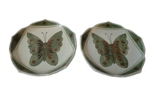 Vintage Tonala Butterfly Salad Plates Ken Edwards Set Of 2 Rare Green Orange  - Picture 1 of 8