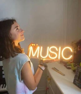 Letrero de neón de música, sala de juegos, club, bar, decoración de fiestas, letrero de pared de música - Imagen 1 de 10