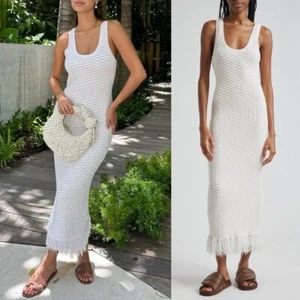 NWT A.L.C. Clementine Boucle Knit Natural White Marl Fringe Midi Dress Size XS - Picture 1 of 14