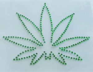 Cannabis Leaf Appliqué, Marijuana Leaf Rhinestone Transfer, Weed Leaf Bling - Picture 1 of 2