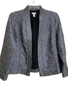 Chico's Women's Metallic Dark Grey Scrunched Open Blazer Jacket Gray Size 2 - Picture 1 of 9