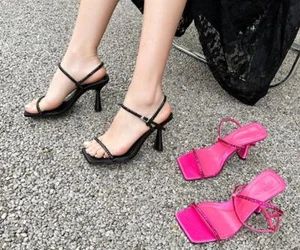 Womens Fashion Summer Peep Toe Diamante Ankle Strap Sandals Sexy Slim High Heel - Picture 1 of 14