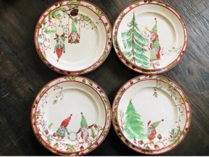 Pottery Barn Forest Gnome Pinecone Dinner Plates And Salad Plates 8 Pc Christmas