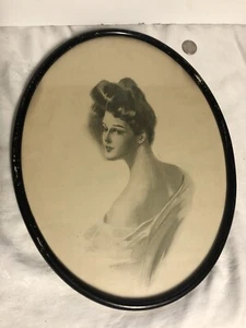 Antica stampa Gibson Girl in cornice ovale antica - Foto 1 di 3