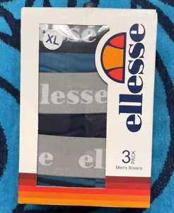 ellesse Cotton Stretch, Navy Teal Stripes & Logo Print 3 Pack Box MENS XL NEW - Picture 1 of 11