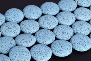 20MM Blue Volcanic Lava Flat Round Button Grade AAA Natural Loose Beads 15" - Picture 1 of 3