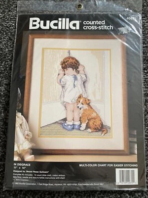 Bucilla Counted Cross Stitch Kit In Disgrace 14ct  Bessie Pease Gutmann Baby Dog - Image 1 of 3