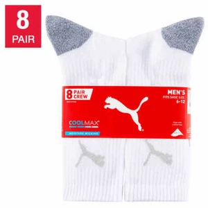 Puma, 8 Pair Men's Crew Sock w Arch Support + Moisture Wicking (Choose Color) - Picture 1 of 6