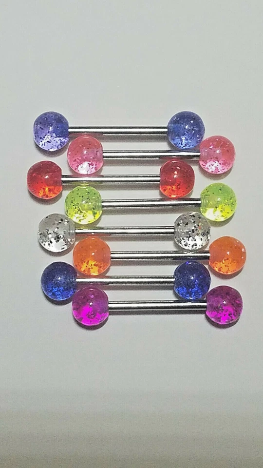 Barbillas de lengua/pezón 8 colores brillo acrílico calibre 14 5/8 pulgadas Foto 1 de 4