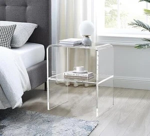 ONELUX Acrylic Bedside Nightstand with Additional Shelf Clear #1626 Modern Decor - Picture 1 of 2