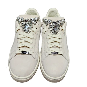PUMA Basket Jewels Rhinestone Sneakers NEW! $170 Sz 7 Cream Suede 361884 02 - Picture 1 of 13