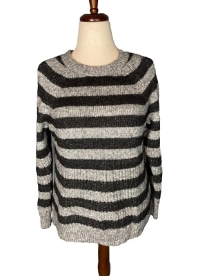 Banana Republic итальянская пряжа серый черный полоски коренастый свитер шерсти размер большой - Изображение 1 из 4