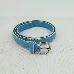 Cole Haan Slim Trouser Belt Womens Medium Pebbled Blue Stitched Solid Brass - Picture 1 of 18