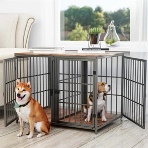 Heavy Duty Dog Crate Furniture Large Pet House End Table Cage Kennel w/ Divider - Picture 1 of 16