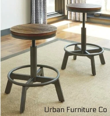 Set of 2 Industrial Metal Barstool Wood High Chair Kitchen Seat Dining Rustic - Image 1 of 4