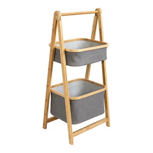 Small Bamboo & Canvas 2-Tier Collapsible A-Frame Shelving Unit - Picture 1 of 9