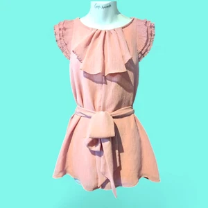 SHIMMERY PINK RUFFLE BLOUSE sz S open back twee girl barbie romantic chic top 1B - Picture 1 of 12