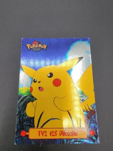 Pokemon #25 Pikachu (Topps Series 1 TV2) Holo Foil Blue Logo LP - Picture 1 of 3