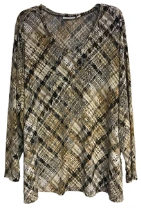 Susan Graver 3X Print Tunic Women's V Neck Stretch Brown Long Sleeve Pullover - Picture 1 of 10