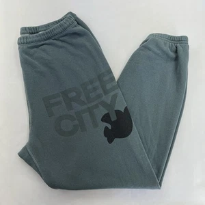 Free City Sweatpants Women’s XS Green Graphic Logo Cotton Blend Joggers EUC - Picture 1 of 18