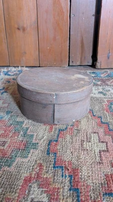 Antique Early Primitive Wood Pantry Box Old Brown Putty Paint 6.75" Signed - Image 1 of 4